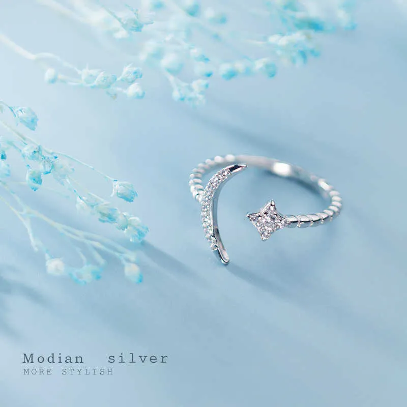 Twinkle Star Moon Open Adjustable Finger Ring for Women Fashion 925 Sterling Silver Simple Party Fine Jewelry Bijoux 210707