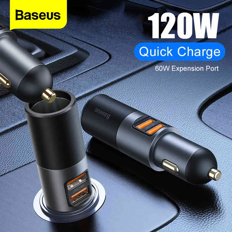 Baseus 120W USBクイックチャージQC PD 4.0 3.0の3.0 Fast ChargerアダプタiPhone 12 Xiaomiのための車のシガーライターソケット