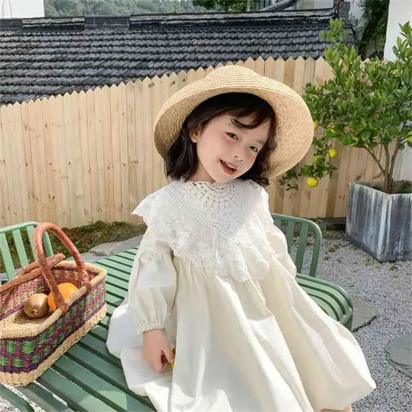 Spring girls long sleeve princess Ball Gown cotton kids fashion dress for party children dresses with lace collar 210708