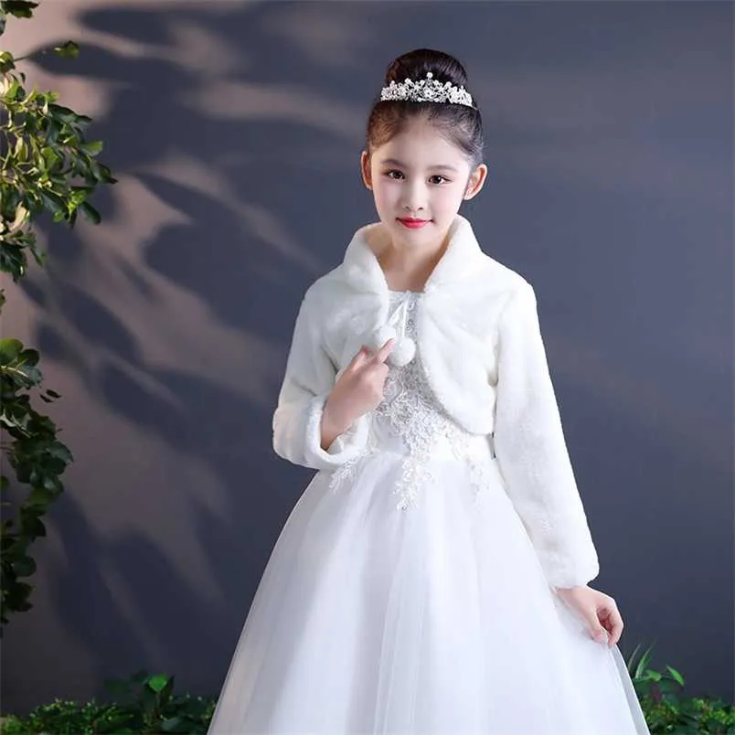 Baby Girl Coats utan klänning Kids Faux Fur Warm Kort jacka för bröllopsfest formell s Bolero Toddler Outwear 211011
