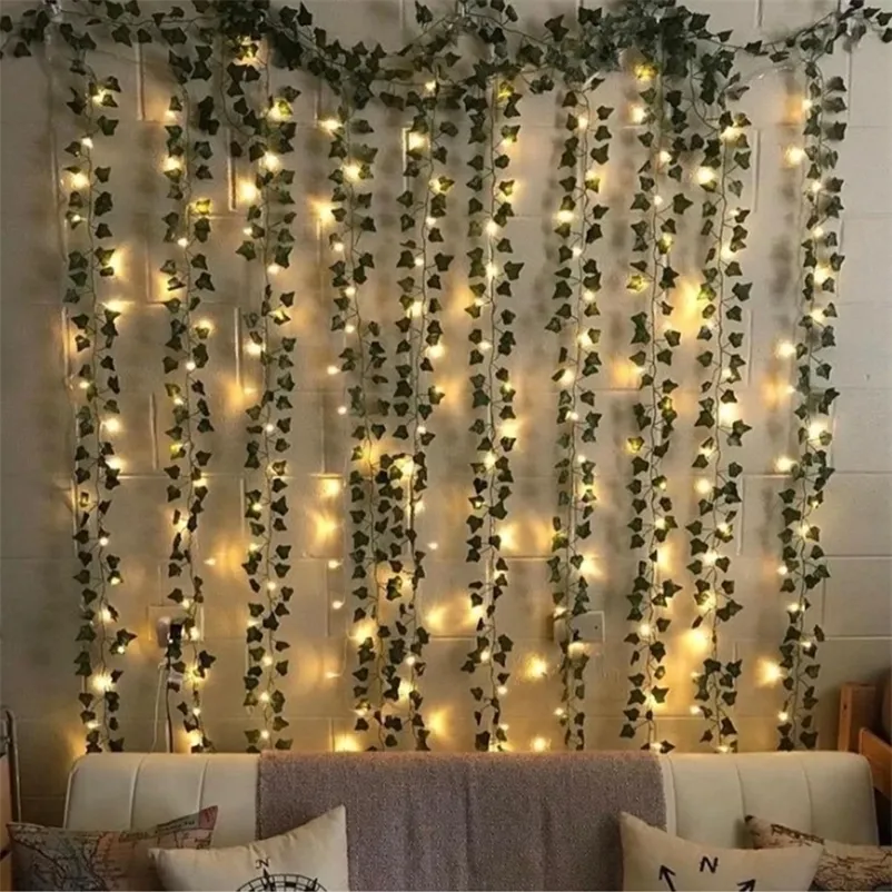 Intermitente 2m LED Ivy Vine String Lights 2AA o 3AA con pilas Led Leaf Garland Navidad para el hogar Boda luces decorativas Y200903