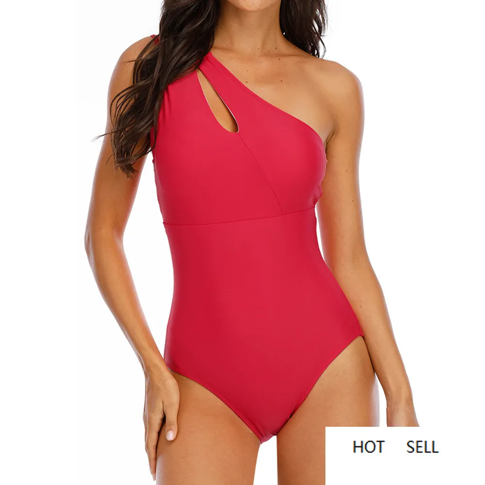 Sexy une épaule maillots de bain femmes une pièce maillots de bain femmes dos nu maillot de bain Sport body plage maillot de bain nager rouge noir