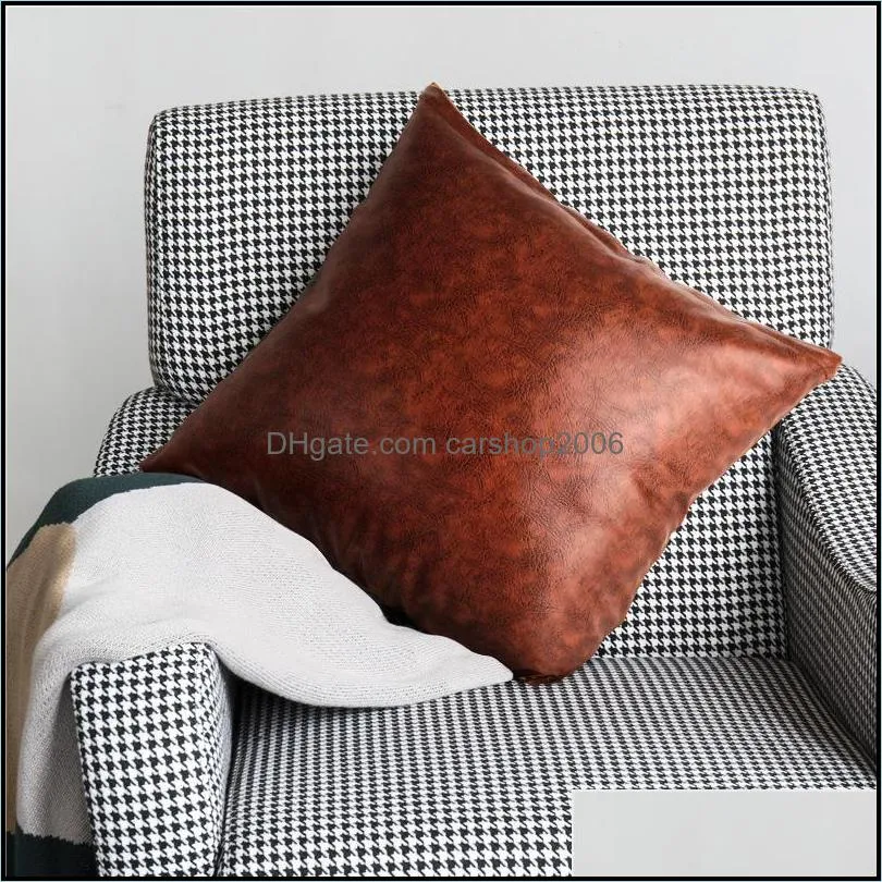 PU Leather Square Pillow Cover 18x18 Inch Soft Sofa Cushion Cover Pure Color Zipper Pillow Case Home Decoration Pillowcase Gift DBC