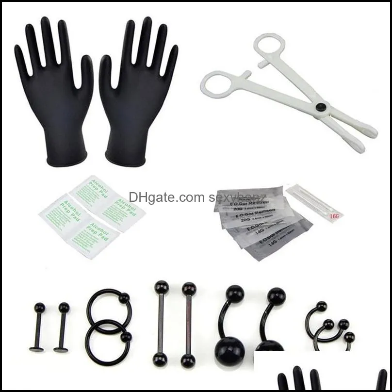 Other 1 Set 16G 14G Belly Nipple Eyebrow Lip Nose Ring Tongue Body Piercing Kit Jewelry Tool Needles For