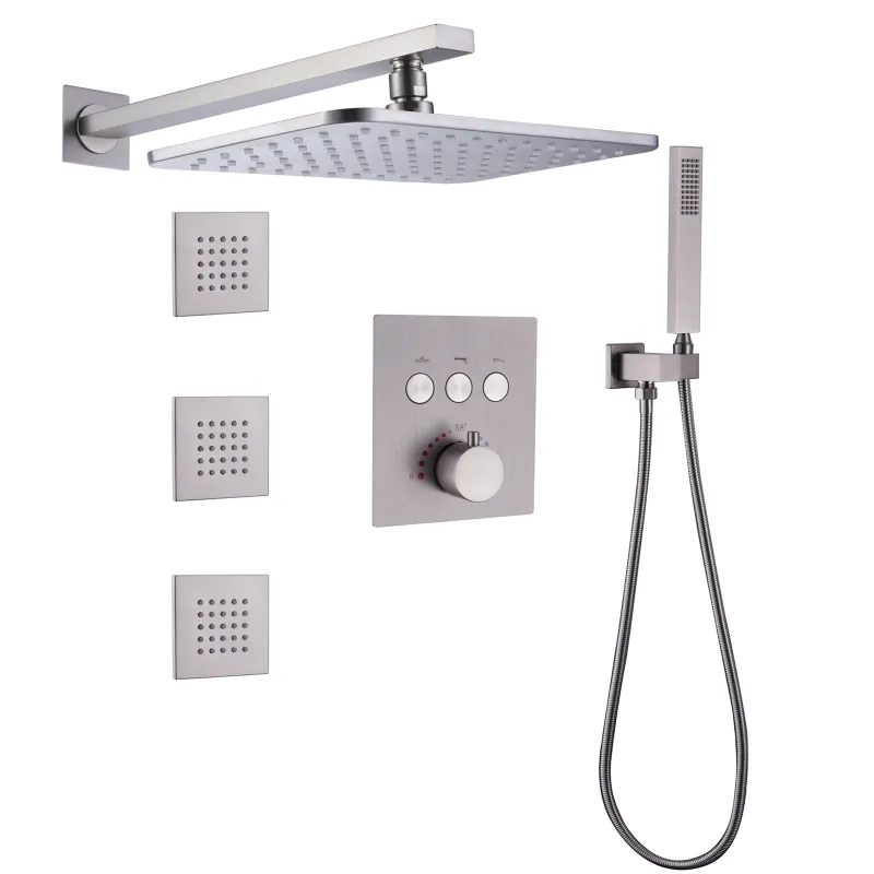 Grifo de ducha termostático para baño, grifo mezclador de ducha de lluvia,  grifo de bañera montado en la pared, sistema de ducha, juego de ducha de