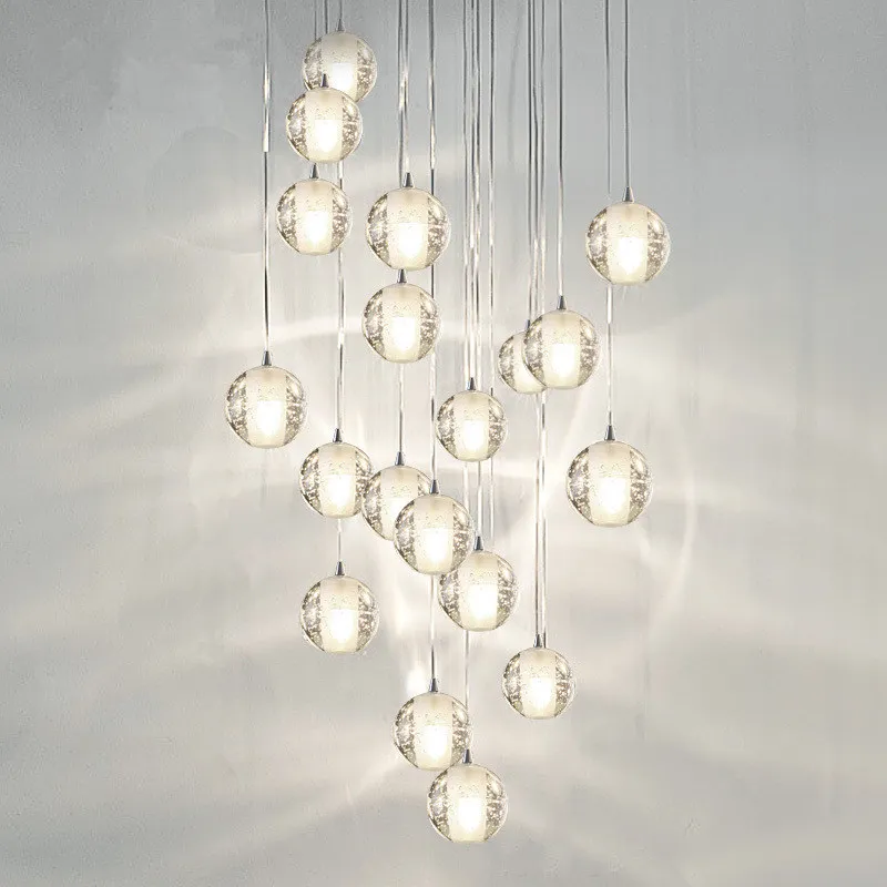 Moderne Opknoping Lamp Clear Glas Bubble Hanglamp Nordic Led Ball Crystal Kroonluchters voor Trap Lobby Warm / Wit Lampen