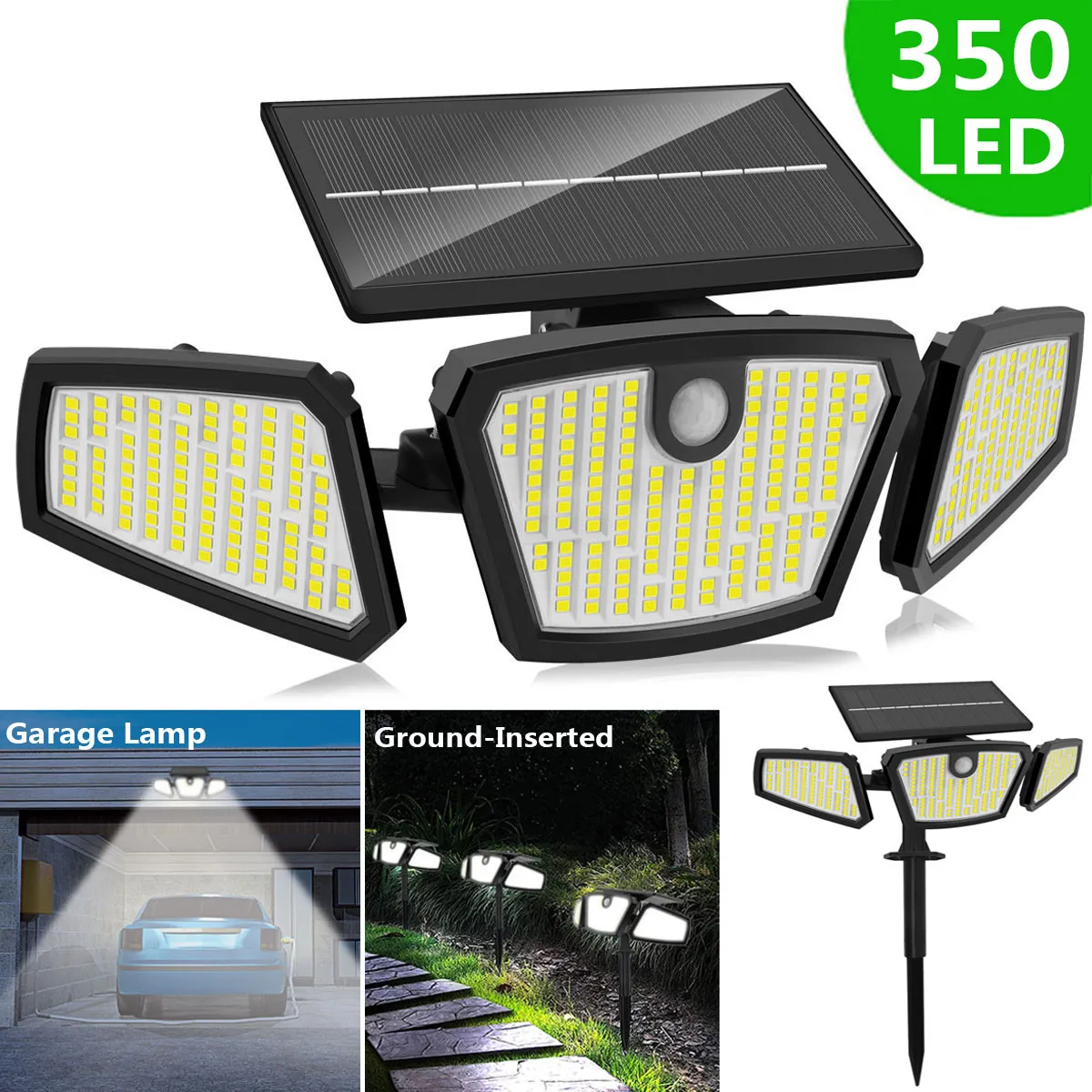 350 LED Solar Garden Lights Outdoor z czujnikiem ruchu Wodoodporna w ziemi Reflektory Lampa Ściana Światła Sunlight Light 3 Head