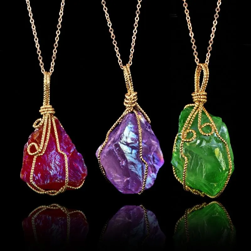 Pendant Necklaces 1PCS Fashion Unique Handmade Irregular Wire Wrapped Pendants For Women Men Color Stone Ball Charm Necklace Jewelry