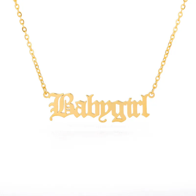 10st gamla engelska bokstav ord babygirl halsband rostfritt stål initial alfabetnamn logotypen pendell charm kedja minimalist krage choker smycken för kvinnor fest