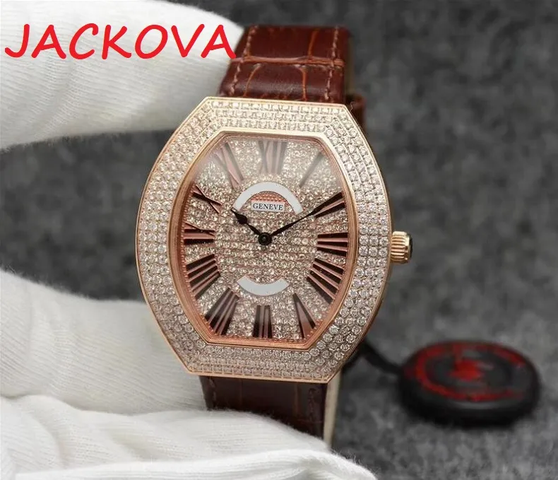 Stilista di lusso di moda splendidi orologi colorati con batteria al quarzo con data di calendario e diamanti pieni di strass colorati per uomo
