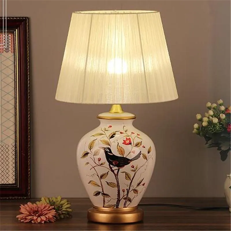 Table Lamps Porcelain Lamp Flower E27 Dimmer Chinese Style H 52cm For