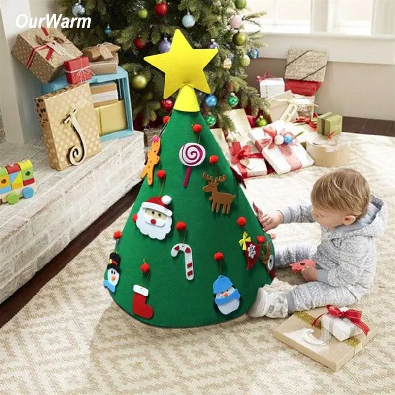 Ourwarm 3D DIY Filt Toddler Julgran År Barn Gåvor Toys Konstgjorda träd Xmas Heminredning Hängande ornament 211012