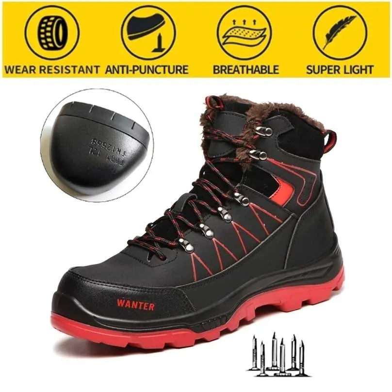 High-top Sapatos de Segurança Anti-Smashing Anti-Piercing Work Winter Plus Velvet Quente protetor para homens 211217