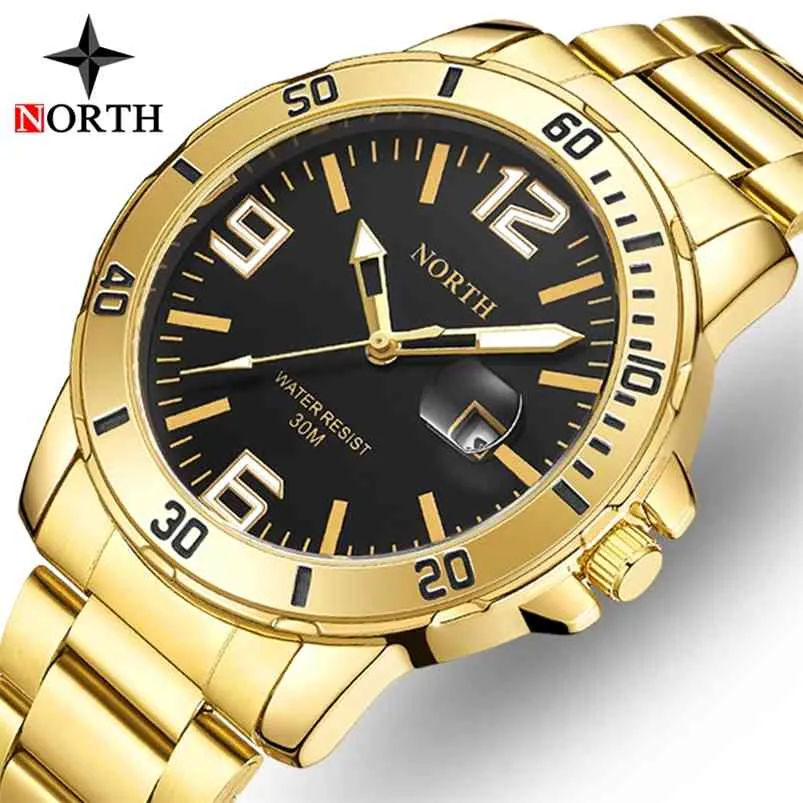 NORTH Top Brand Luxury Men Watch Fashion Casual Sport Waterproof Steel Belt Quartz Watch Date Mens Watches Relogio Masculino 210804