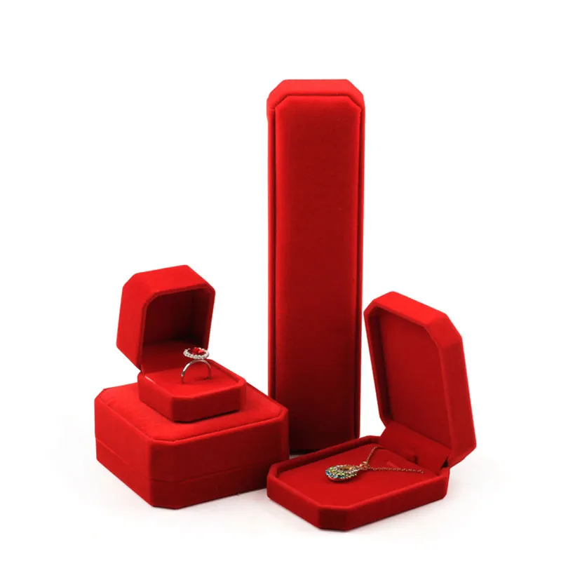 ペンダントネックレスブレスレットリングケース結婚式のお祝い装飾のための赤い色のベルベットのジュエリーの包装ホルダーのディスプレイ収納ボックス