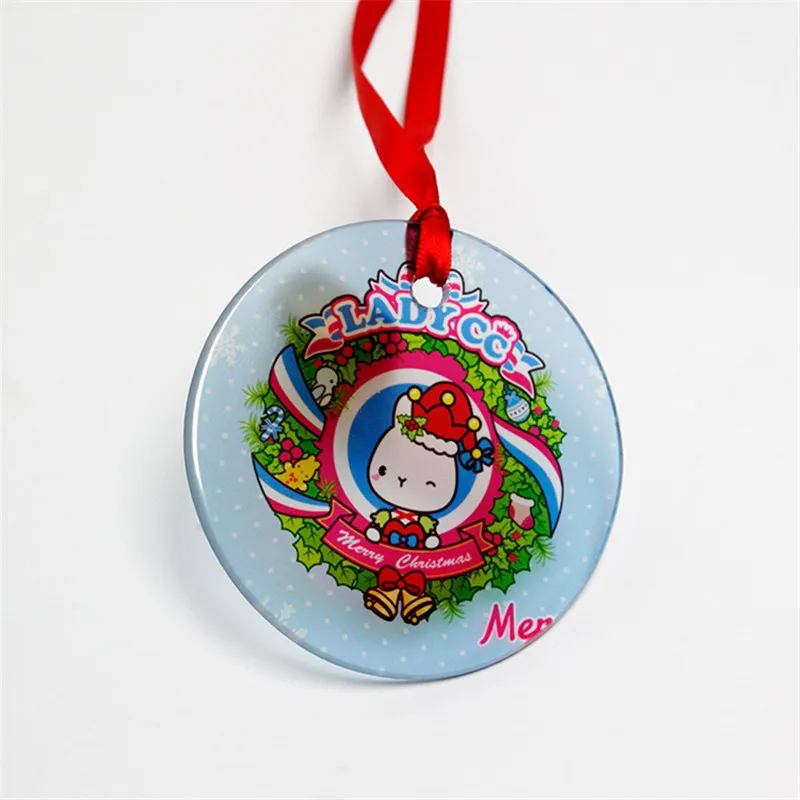 Christmas Decoration Sublimation Glass Ornaments 3inch 3.5inch Siingle Side White Blank Clear Party Pendant For Heat Transfer A12