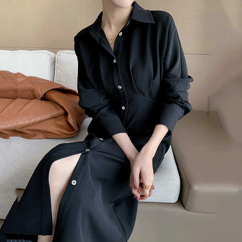 Kantoor Elegant Shirt Jurk Dames Casual Button Up Lange Mouw Wit Midi Jurken Koreaanse Zomer Beach Vakantie Streetwear 210709