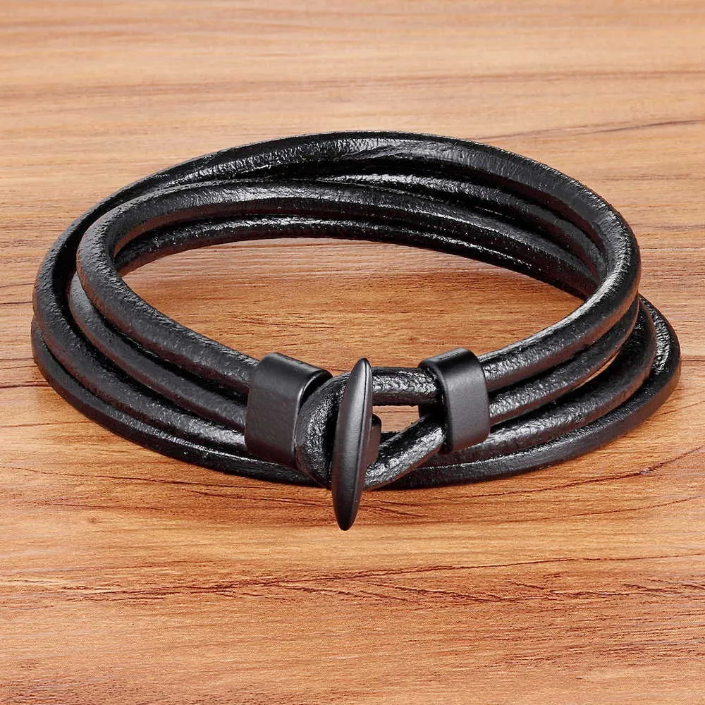 Top Sale! 2019 Fashion Hook Leather Bracelets For Men Popular Boys Knight Courage Bandage Charm Black Anchor Bracelets X0706