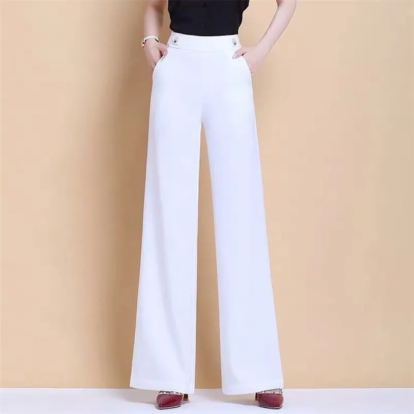 Casual Loose White Wide Benbyxor Kvinnor Hög Wasit Elegant Koreansk Stil Trousers Plus Size Woman Pantalon Femme 210915