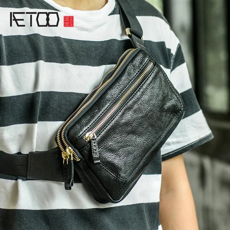 Bolsa de mensageiro de couro HBP AETOO, saco de ombro na moda masculina, elegante camada superior de bolo de peito de couro