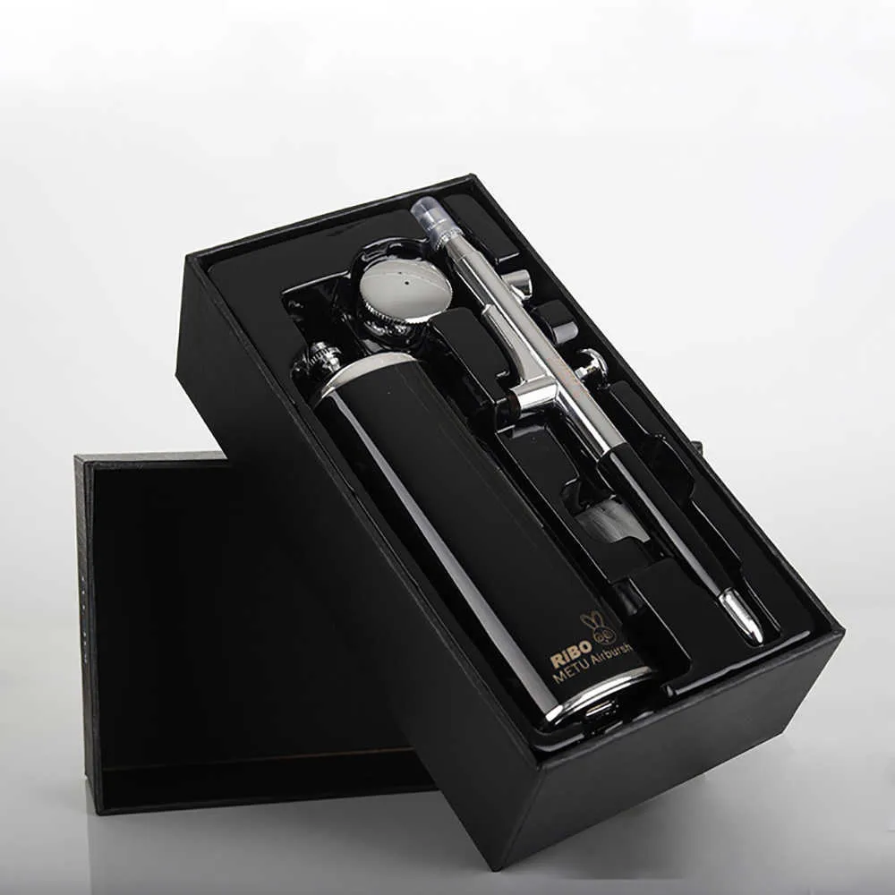 Integrerad Mini Trådlös Airbrush Barber Makeup Kit Maskinsystem Luftborste Kompressor med Trigger Gun Wireless 210719