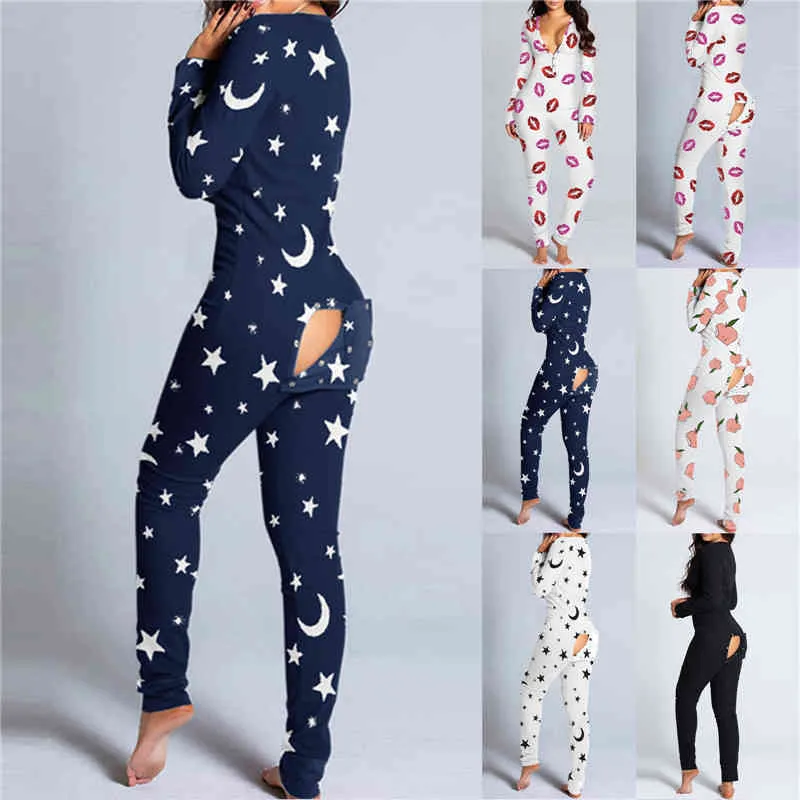 Pyjama Sexy pour femmes, boutonné sur le devant, à rabat boutonné, pour adultes, col en v, manches longues, combinaison, vêtements de nuit féminins