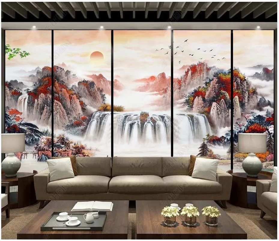 Papel de parede de foto personalizado 3d murais wallpapers tinta paisagem tv fundo parede cachoeira montanha rio pintura decorativa parede papéis de parede