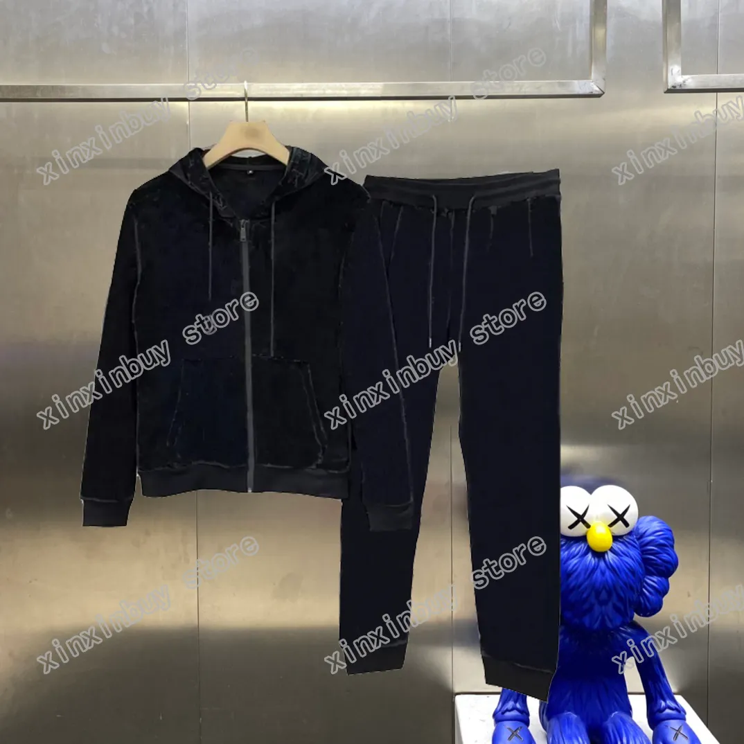 22SS Mens Mulheres Designers Tracksuits Material De Veludo Streetwear Moda Tracksuit Homens Designer Black Blue Xinxinbuy M-3XL