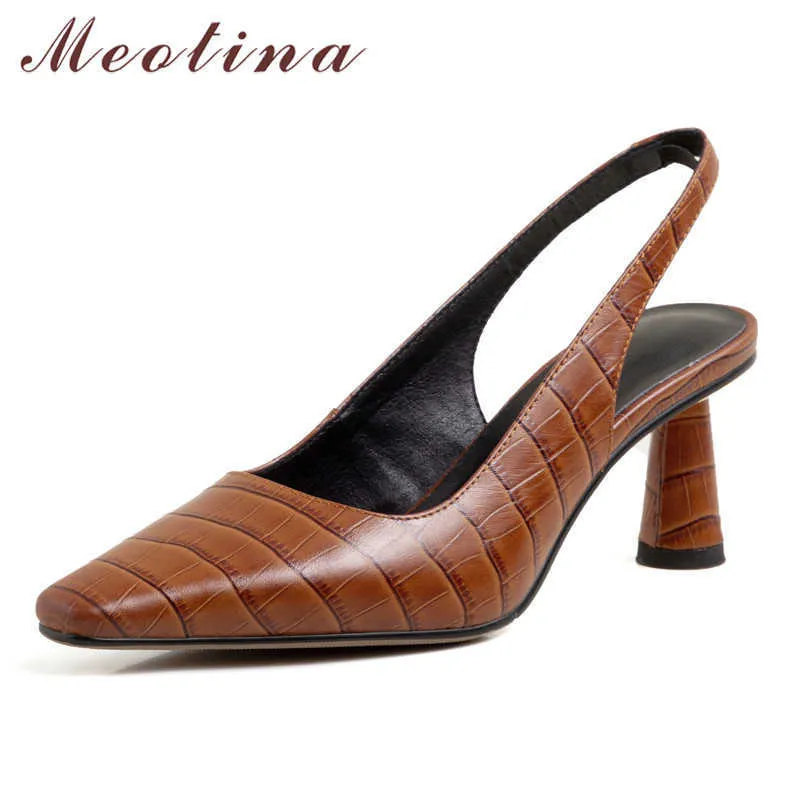 Meotina Vera Pelle Tacco alto Slingback Scarpe da donna Décolleté Punta quadrata Tacco largo Abito Calzature Lady Autunno Marrone Big Size 40 210608