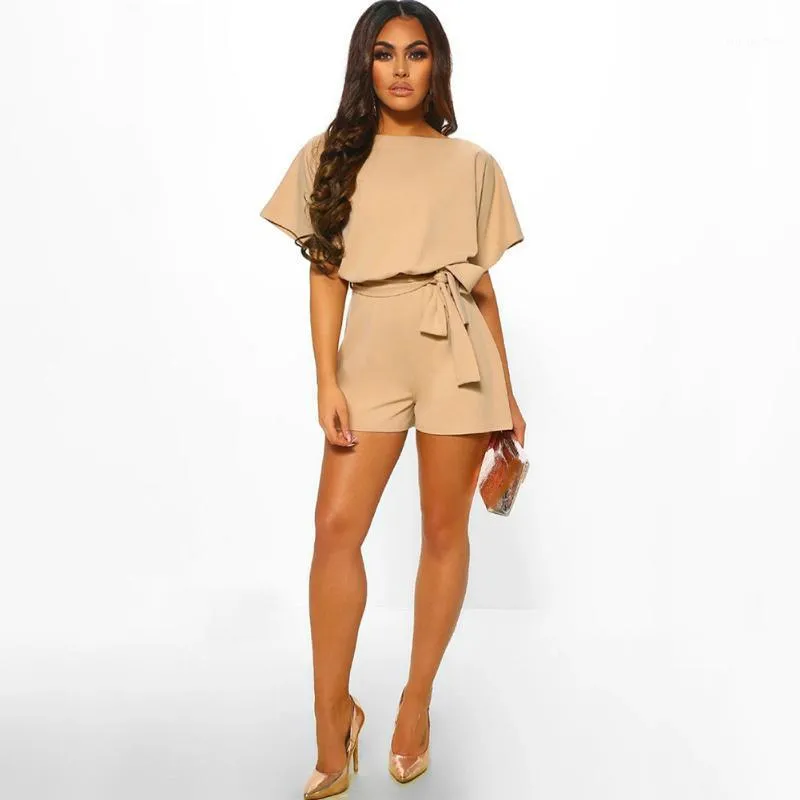 Zomer Sexy Korte Mouw Top Selling Vrouwen Playsuit Casual Dunne Meisjes Romper Lace Up Kaki Playsuits En Jumpsuits Vrouwen rompertjes