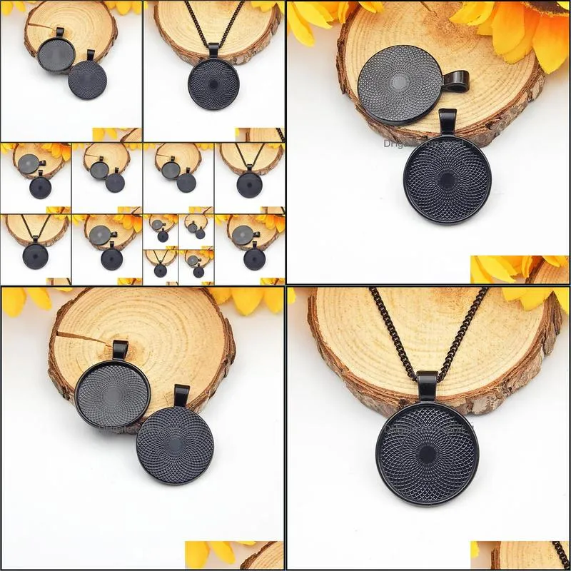 25mm Black Color Necklace Pendant Setting Cabochon Cameo Base Tray Bezel Blank Jewelry Making Findings SP208