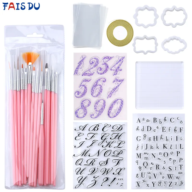 6pcs Cake Cookie Decorating Tool Set Letter Alphabet Cookie Cutter Embosser Stamp Fondant Cutter Pastry Tools Accessories 210225