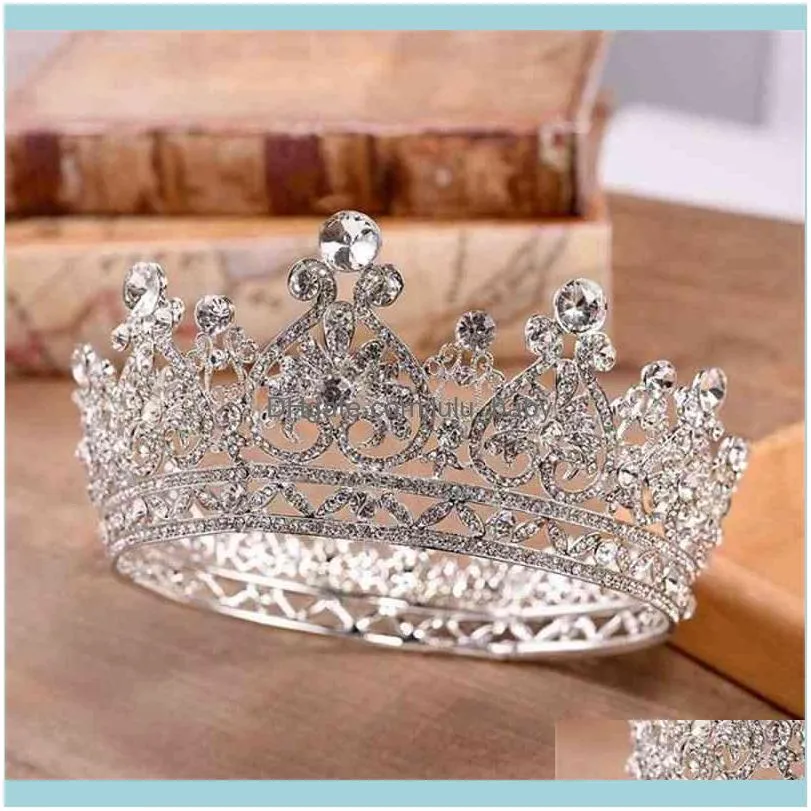 Luxury Large Full Circle Rhinestones Queen Princess Tiara and Crown Bride Coronal Headpiece Wedding Hair Jewelry Accessories SL