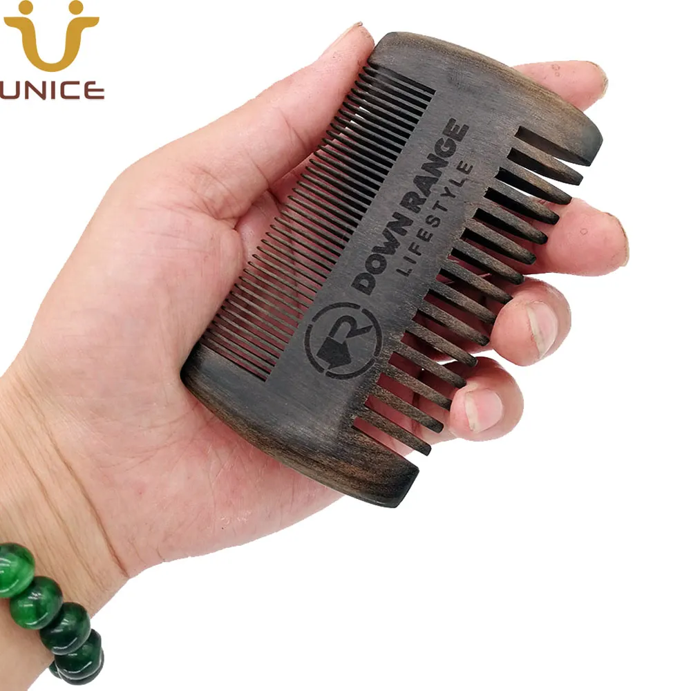 MOQ 50 PCS Premium LOGO personalizzato Pettine per capelli / barba Uomini in legno nero Denti fini Ebano grossolano Pettini per capelli Blackwood
