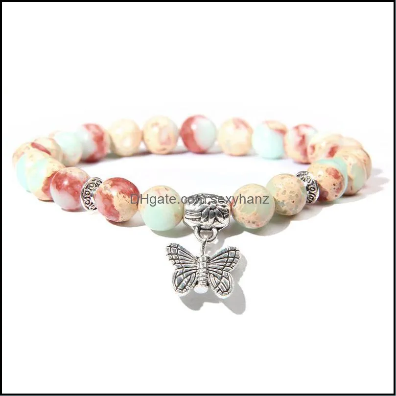 Natural Stone Pink Aventurine Bracelet Women Fashion Silver Butterfly For Girl Ohm Yoga Chakra Jewelry Love Gifts Beaded, Strands
