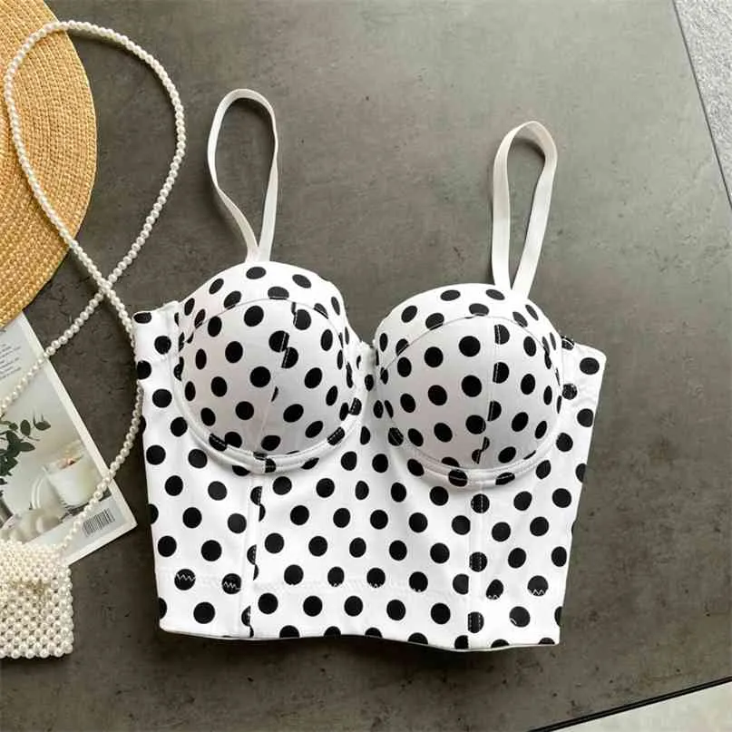 女性Polka DotプリントBustier Braヴィンテージ調節可能なストラッププッシュアップコルセットトップストリートウェアセクシークラブパーティーキャミソールトップ210603