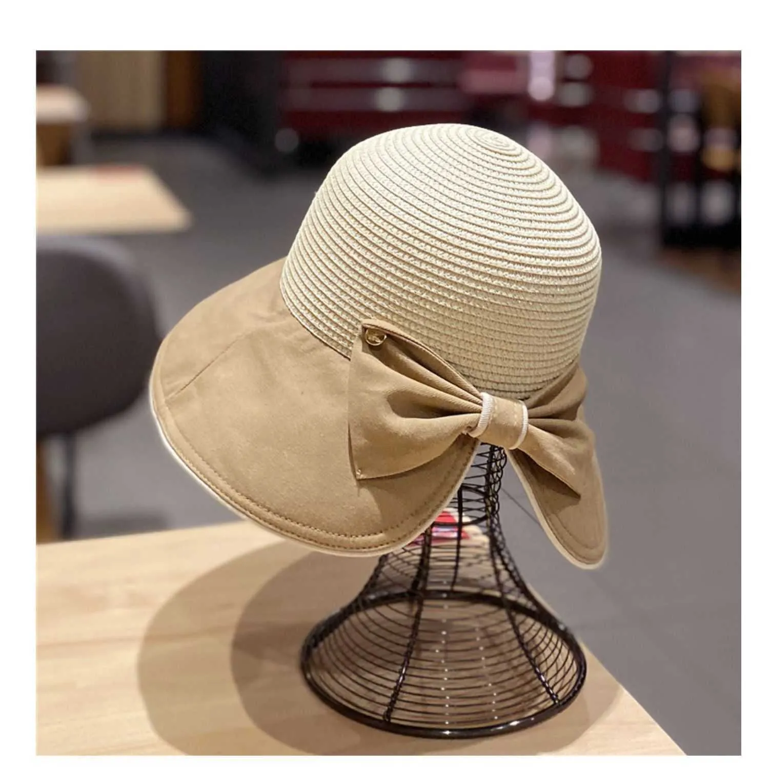2021 designer bucket hat with string casquette french women bow elegant  straw hats seaside vacation casual spring fall fashion cap271a