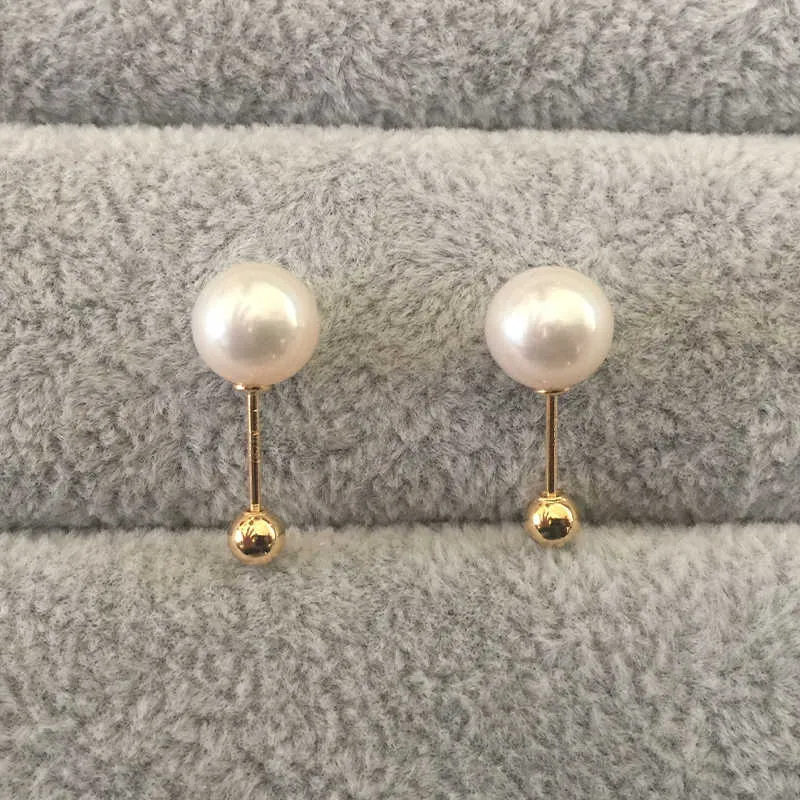 Sinya Natural Round pearls 18k gold beads stud earring for women screw gold ball tight design DIY wear earring fashion sale (3)