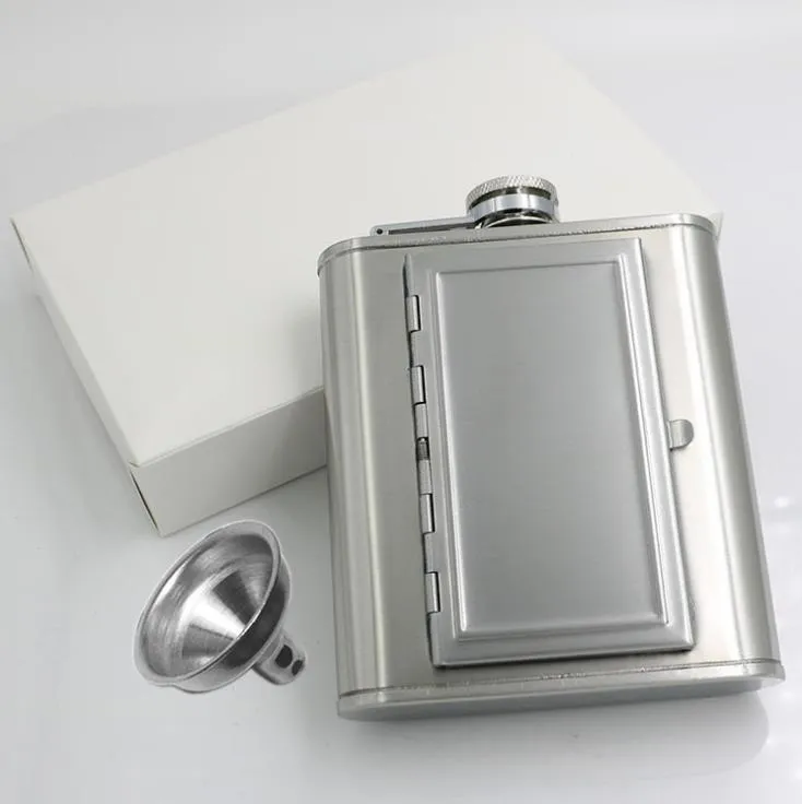 Dual Use Stainless Steel Hip Flasks 5oz 6oz Whisky Stoup Outdoor Portable Liquor Wine Pot With Cigarette Case SN1970