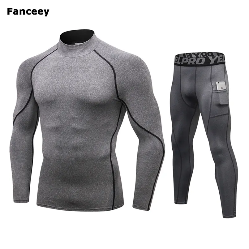 Fanceey High Collar Winter Thermal Bielizna Mężczyźni Długie Johns Mężczyźni Rashgard Koszula + Spodnie Zestawy Ciepła Bielizna Kompresji Thermo Men 211108