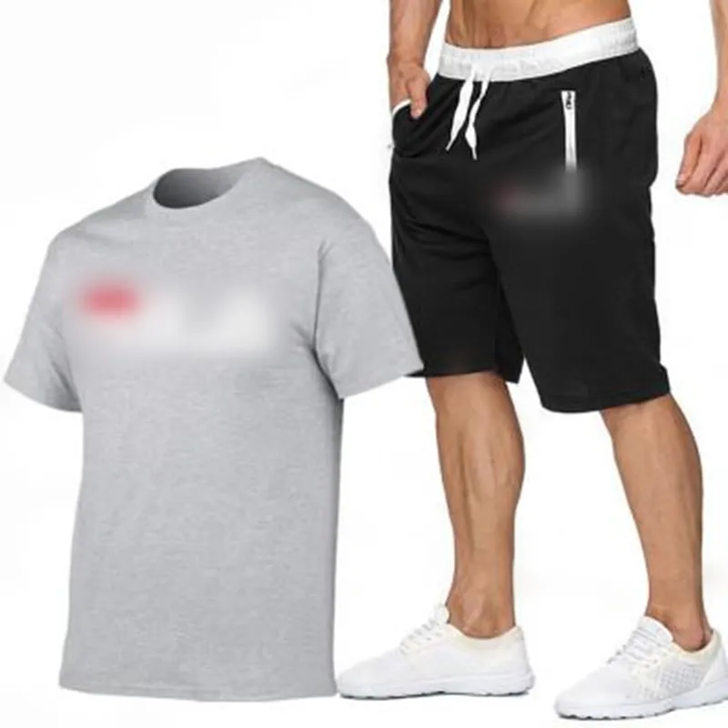 Hombres Cartas Impresión Chándales Moda Verano Manga corta Camiseta Pantalones cortos 2 piezas Conjuntos Marca Transpirable Casual Traje de playa Ropa Tamaño S-2XL