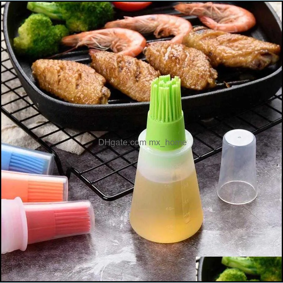 Other Kitchen Tools Portable Silicone Bottle with Grill Brushes Liquid Pastry Baking BBQ Tool Brush Oil 4 Colors VF8Q