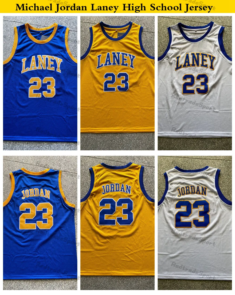 Mi08 Mens Vintage Michael Jodan Laney High School Jersey Basketball Jerseys Blue Yellow White Stitched Shirts S-XXL