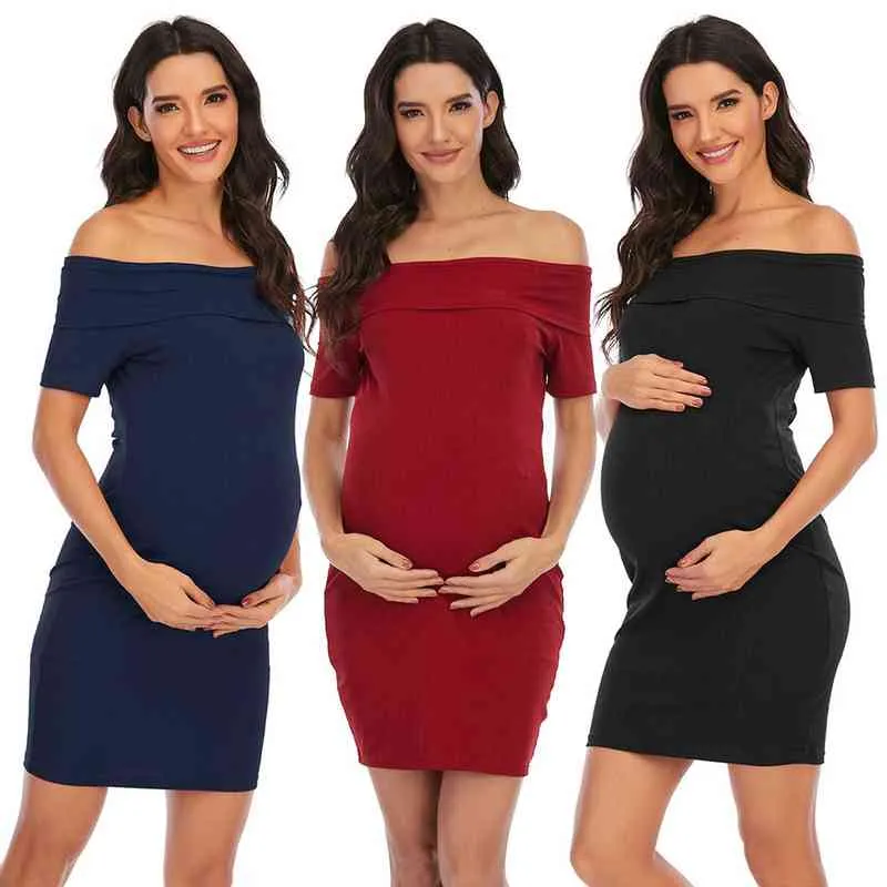 2021 Robe enceinte Femme Maternité Sans manches Couleur unie Hors épaule Dos nu Mode Enceinte Grossesse Robe de soirée G220309