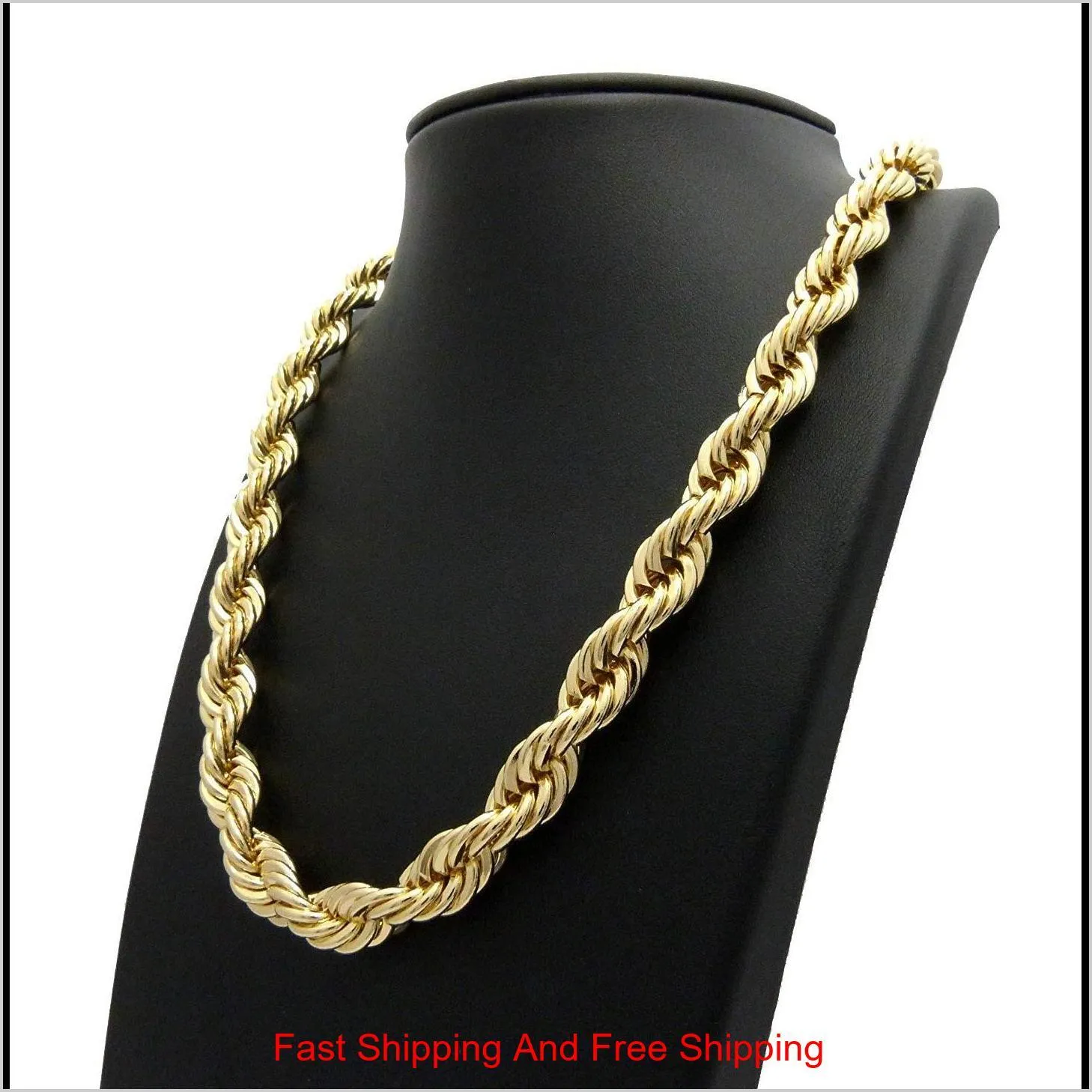 fashion 8mm 10mm hip hop rope chain necklace 18k gold plated chain necklace 24 inch for men