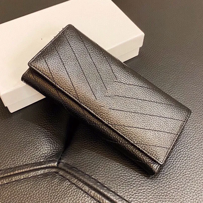Paris Yl Calfskin 2つの折りたたみ財布vスレッドゴールドロゴの財布純正レザー黒い財布女性カードホルダーバッグコインの財布贅沢なデザイナーバッグ最高品質
