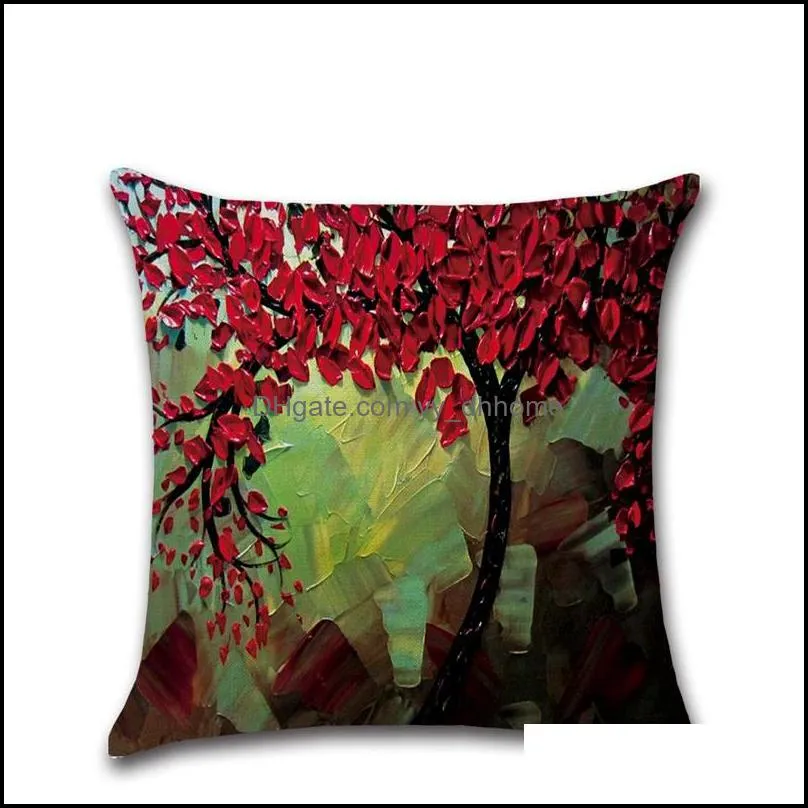 Cushion Cover Vintage Flower Pillow Case Mural Yellow Red Tree Wintersweet Cherry Blossom Home Decorative Throw Pillow Cover