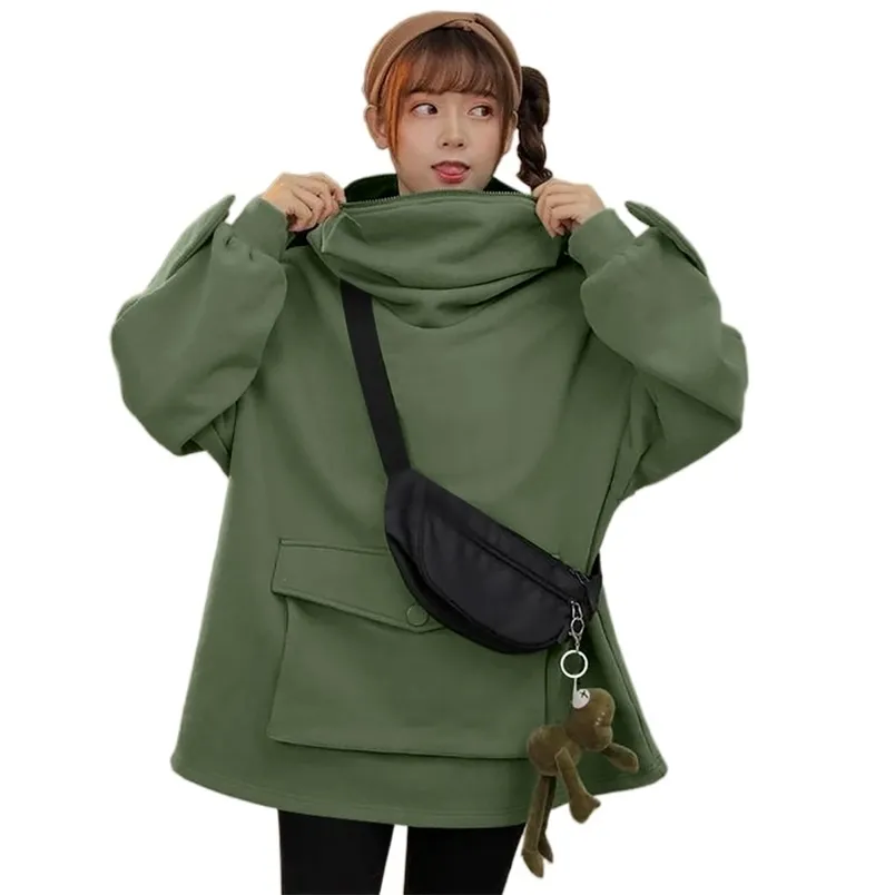 Harajuku Suéter Mulheres Hoodies Doce Japão Top Costura Criativa Tridimensional Rãs Bonito Pullover Bolso 210910