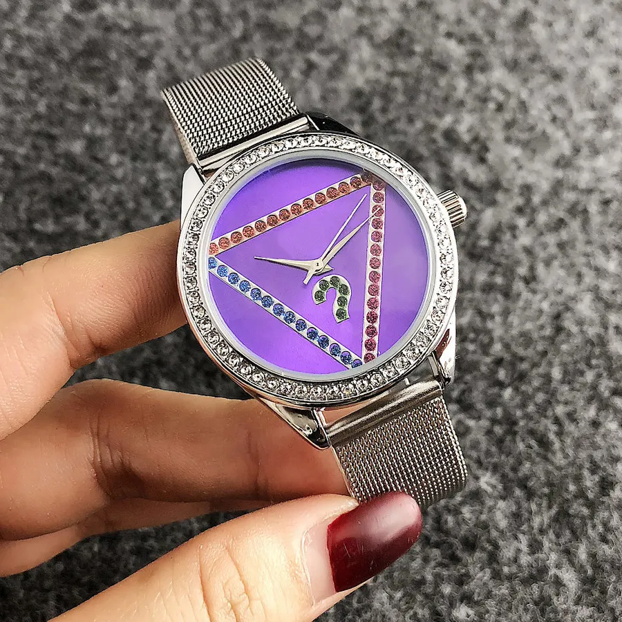 Orologio di marca per donna ragazza con quadrante in cristallo colorato stile triangolo orologi da polso al quarzo con cinturino in acciaio metallico GS16