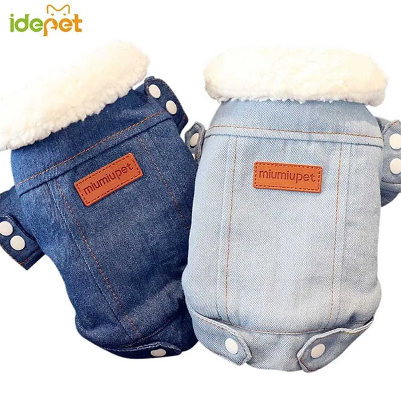 Pet Dog Coat Clothes Warm Winter Dog Jacket Thickness Denim Jean Coat for Small Dogs Clothes Lovely Pet Jacket for Cats 40 211013